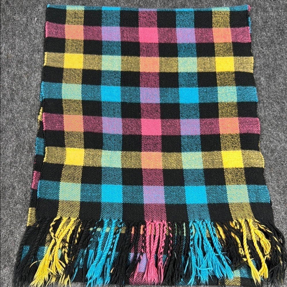 Cashmere Feel Colorful Plaid Fringe Scarf - Picture 5 of 6